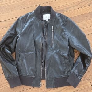 rag & bone Dark Leather Bomber Jacket